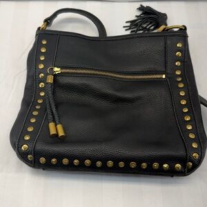 The Sak Black Shoulder Bag with Gold Accents